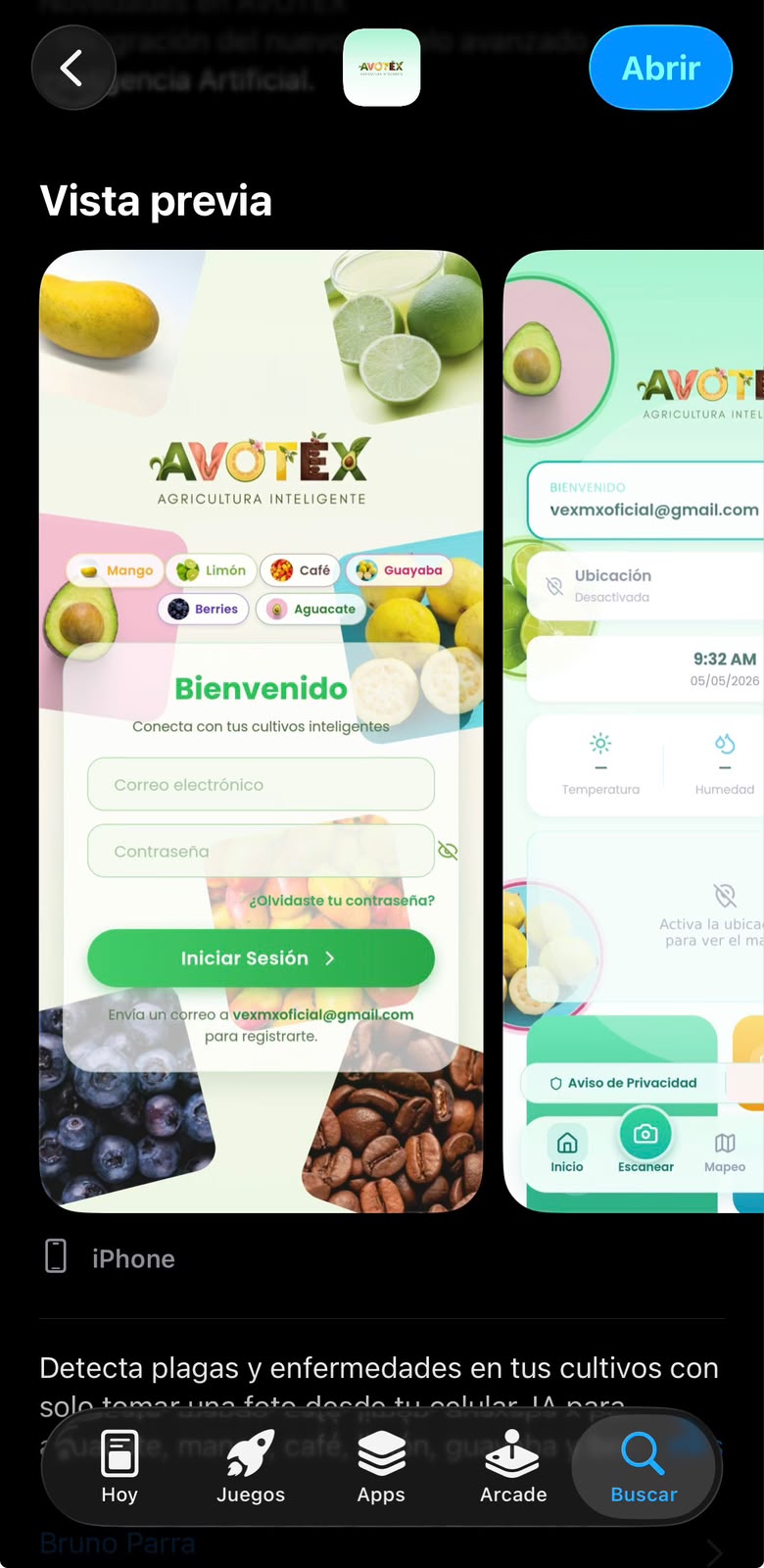 Vista previa de las pantallas de Avotex